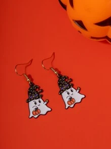 1對的樂趣和可愛萬聖節南瓜鬼形耳環適合女士 - 黑色 - 查看 3