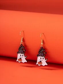 1對的樂趣和可愛萬聖節南瓜鬼形耳環適合女士 - 黑色 - 查看 5