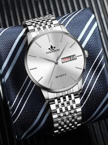 極簡男士石英表,鋼帶手錶1入組,時尚 - 白色 - 查看 6