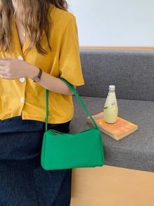 Soft Litchi Pattern Pu Leather Versatile Green Shoulder Bag - Green - View 5