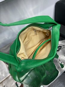 Soft Litchi Pattern Pu Leather Versatile Green Shoulder Bag - Green - View 4