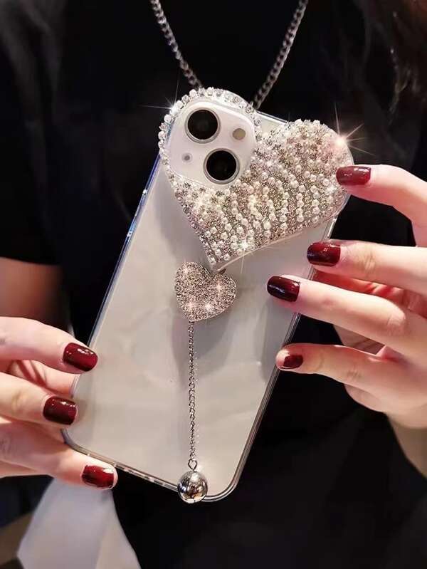 Heart & Rhinestone Decor Phone Case