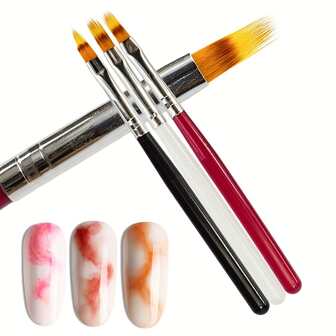Nail Art Tool Set Of 3 Including Gradient & Ombré Brush, Sawtooth Brush And Dual-end Pen Brush