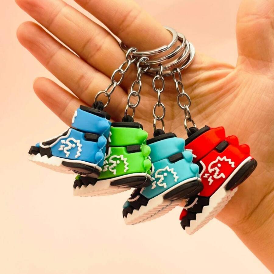 4pcs Creative Simulation Basketball Shoe Keychains, Fashionable Shark Sports Shoe Keychains, Bag Pendant Decoration, Small Gift - Multicolor - View 1
