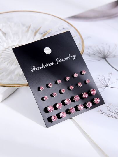 اقراط مسماري بخير زخرفة مكعب زركونيا مستدير للنساء الى هدية 12زواج/طقم