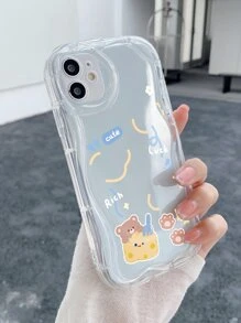 卡通熊图案透明手机壳，国际版，非国内版 - 無色 - 查看 4