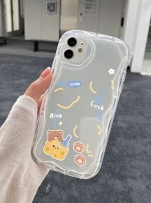 卡通熊图案透明手机壳，国际版，非国内版 - 無色 - 查看 3