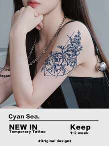 1 tờ Mô hình hoa Hình xăm dán tạm thời - màu đen - Xem 3