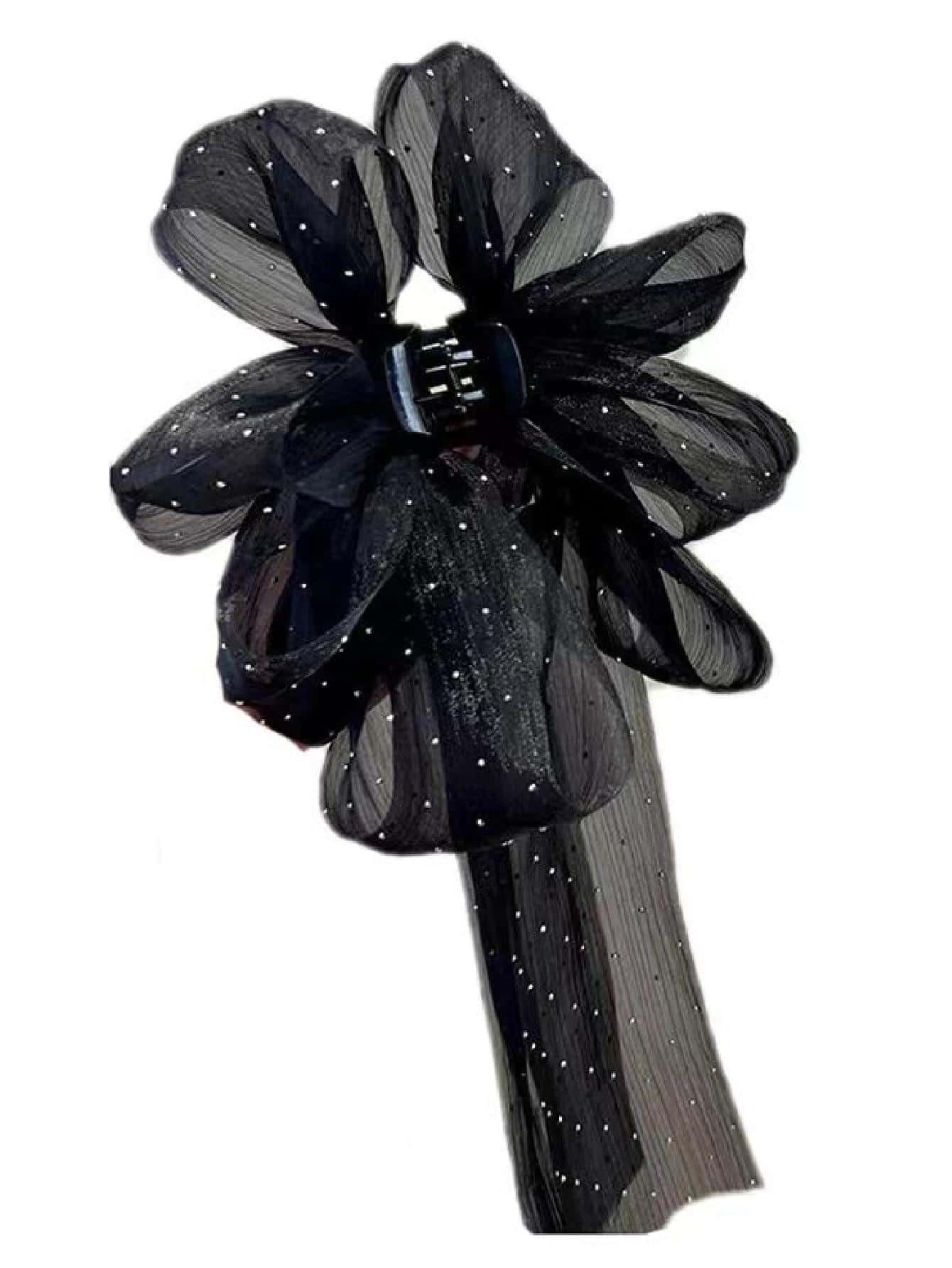 Black Rhinestone Hair Clip With Mesh Ribbon Bowknot 2023 New Style