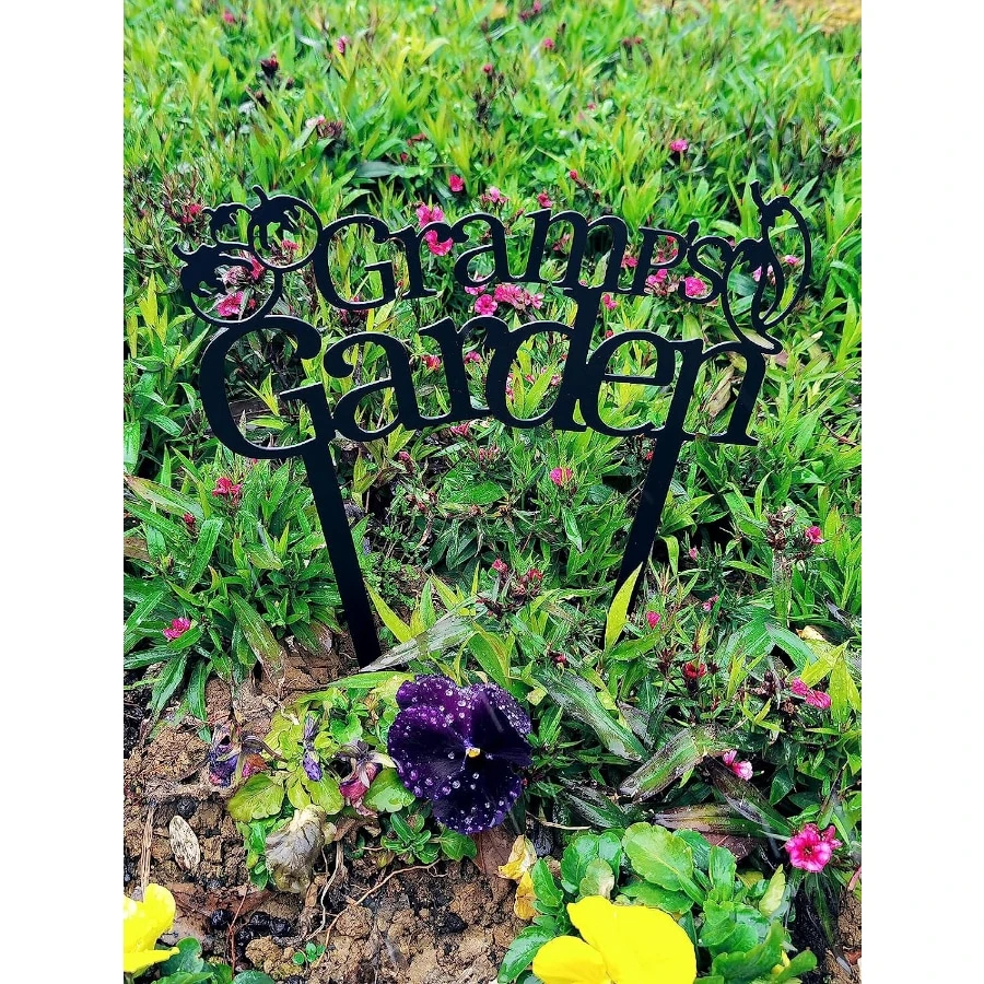 Gramp’s Papa’s Garden Sign, 16 Inch Metal Yard Stake Decorative Outdoor