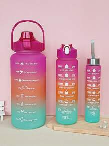1 pièce Bouteille d'eau en PC avec dégradé rose de 2 L, 750 ml ou 280 ml, grande capacité. Gobelet portable avec paille pour activités sportives et fitness, pour une utilisation à la maison, en voyage et en extérieur