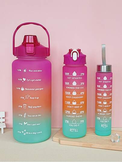 1pc 2L Or 750ml Or 280ml Large Capacity Rose Gradient PC Water Bottle, Sports And Fitness Portable Straw Cup, For Home And Travel Outdoor Use
