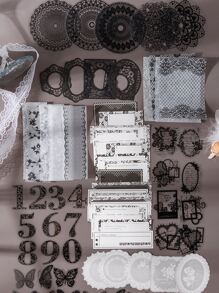 1box/100pcs Mixed Material Lace Themed Scrapbooking Stickers,School Supplies,Back To School