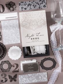 1box/100pcs Mixed Material Lace Themed Scrapbooking Stickers,School Supplies,Back To School