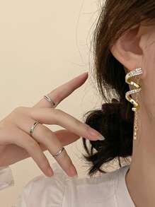 1對螺旋鏈條星形流蘇耳環 - 金黃色 - 查看 3