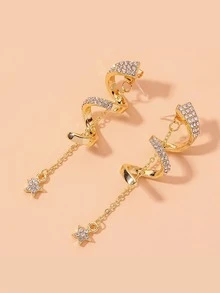 1對螺旋鏈條星形流蘇耳環 - 金黃色 - 查看 2