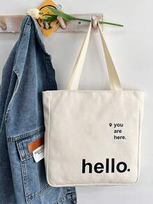 Bolso tote estilo minimalista de hombres con con patrón de letra - Blanco - Ver 2