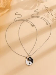 ATLVXJL Bộ 2 mặt dây chuyền hình Âm Dương đính hạt trang trí, dây thép không gỉ, quà tặng ngày Valentine. - Nhiều màu - Xem 2