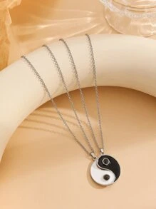 ATLVXJL Bộ 2 mặt dây chuyền hình Âm Dương đính hạt trang trí, dây thép không gỉ, quà tặng ngày Valentine. - Nhiều màu - Xem 3