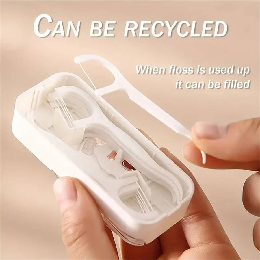 Portable Dental Floss Holder Box For Disposable Floss Stick, With Automatic Ejection Function - White - View 1