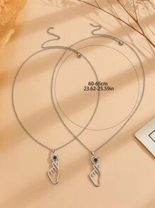 2入組情侶相愛心形圖案手勢鑲嵌投影珠不銹鋼鏈吊飾項鍊情人節禮物 - 彩色 - 查看 5