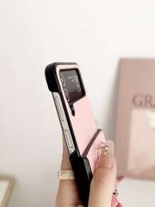 荔枝紋壓花PU皮革手機殼附帶繩子 - 淺粉色 - 查看 4