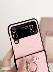 荔枝紋壓花PU皮革手機殼附帶繩子 - 淺粉色 - 查看 6