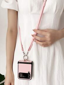 荔枝紋壓花PU皮革手機殼附帶繩子 - 淺粉色 - 查看 5