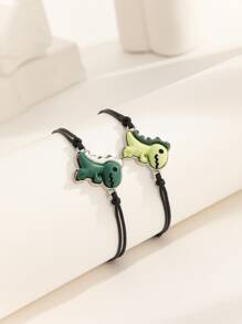 2入組情侶恐龍可愛簡約裝飾編織吊飾手鍊適合女士親人情人節節日禮物 - 彩色 - 查看 4