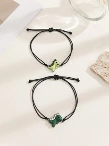 2入組情侶恐龍可愛簡約裝飾編織吊飾手鍊適合女士親人情人節節日禮物 - 彩色 - 查看 5