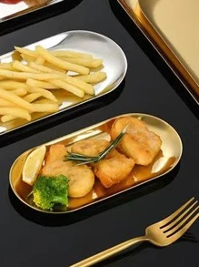 1 peça S/M/L Prato redondo de aço inoxidável dourado coreano para churrasqueira e casa, prato elíptico de vegetais para sobremesa/bolo/lanche de hotel, bandeja de joias/toalhas, prato de armazenamento de metal, prato de osso/prato raso para presente de Natal de restaurante - Ouro - Ver 11