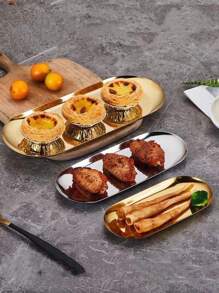 1 peça S/M/L Prato redondo de aço inoxidável dourado coreano para churrasqueira e casa, prato elíptico de vegetais para sobremesa/bolo/lanche de hotel, bandeja de joias/toalhas, prato de armazenamento de metal, prato de osso/prato raso para presente de Natal de restaurante - Ouro - Ver 10