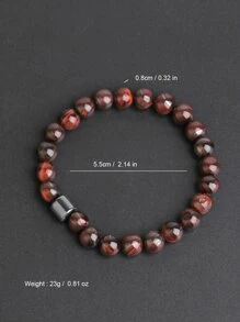 1pc Men's Essential Red Tiger Eye Black Lava Stone Beaded Magnetic Bracelet - Coffee - View 4
