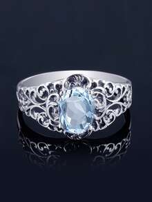 Cubic Zirconia Decor Sterling Silver Ring - Blue - View 3