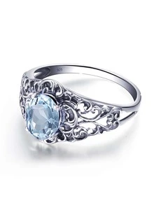 Cubic Zirconia Decor Sterling Silver Ring - Blue - View 2