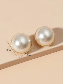 1pair New European And American Fashionable Faux Pearl Decor Statement Stud Earrings - View 3