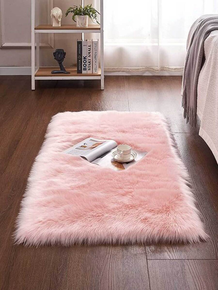 Alfombra de piel de cordero sintética rosa, lavable, esponjosa, alfombra de tiro para sala de estar, alfombra pasillo, alfombra de pelo largo, alfombra de pelo para decoración de dormitorio - Rosa - Ver 1