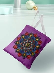 時尚紫色曼陀羅印花帆布包便攜可折疊單肩包輕便吊索購物袋 - 紫色 - 查看 3