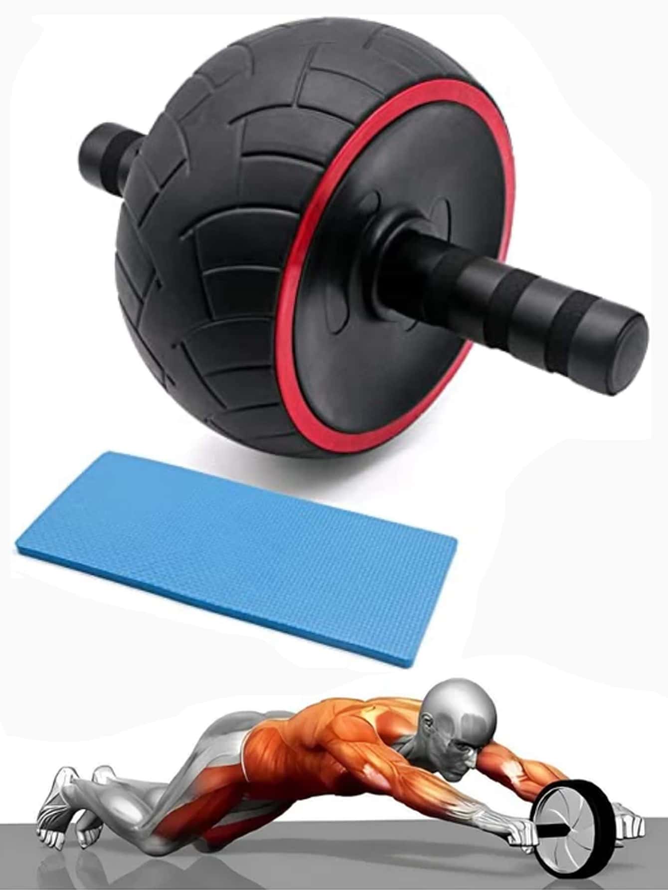 Roda com mini Tapete de apoio Aparelho Abdominal Lombar Academia Ar Livre Exercícios em Casa Fitnenss - Preto - Visão 1