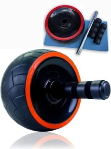 Roda com mini Tapete de apoio Aparelho Abdominal Lombar Academia Ar Livre Exercícios em Casa Fitnenss - Preto - Visão 2