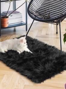 Black Faux Fur Rug Washable Fluffy Rug Throw Rugs For Living Room Runner Rug Shag Rug Furry Carpet For Bedroom Decor Sheepskin Fur Rugs For Bedroom - Black - View 3