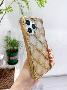 Rhombus Texture Plating Glitter Phone Case - Gold - View 4