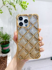 Rhombus Texture Plating Glitter Phone Case - Gold - View 1