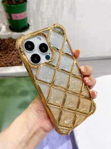 Rhombus Texture Plating Glitter Phone Case - Gold - View 2