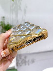 Rhombus Texture Plating Glitter Phone Case - Gold - View 7