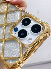 Rhombus Texture Plating Glitter Phone Case - Gold - View 5