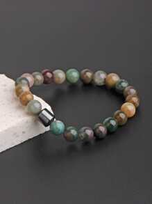 1 x Men's Magnetic Black Gallstone Beaded Bracelet - Multicolor - View 3