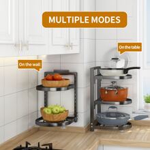 黑色碳鋼可調節廚房架，適用於水槽和存放炊具、鍋碗瓢盆、多層碗碟和香料架、廚房櫃架 - 黑色 - 查看 6