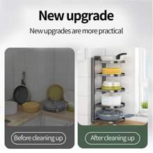 黑色碳鋼可調節廚房架，適用於水槽和存放炊具、鍋碗瓢盆、多層碗碟和香料架、廚房櫃架 - 黑色 - 查看 5