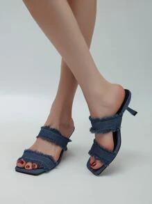 女士不对称高跟鞋和系带凉鞋 - 藏蓝色 - 查看 2